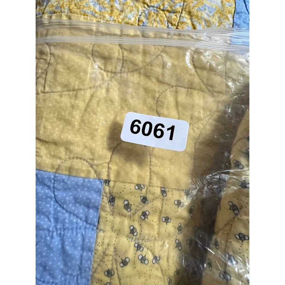 Handmade Yellow Patchwork Quilt Blue Floral Reversible Tea Cup Throw 42x66